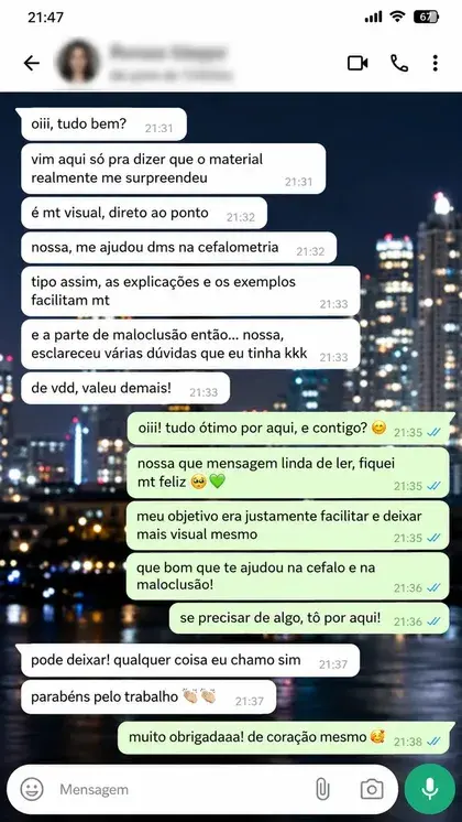 Print de conversa real de aluna elogiando o material